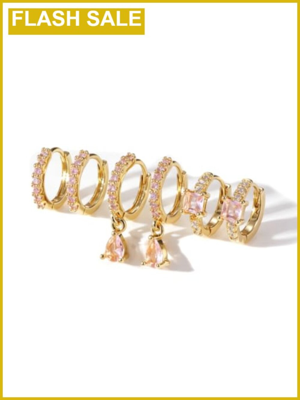 3 Pair Stackable Huggie Hoop Earrings Set Hypoallergenic Gold Cubic Zirconia